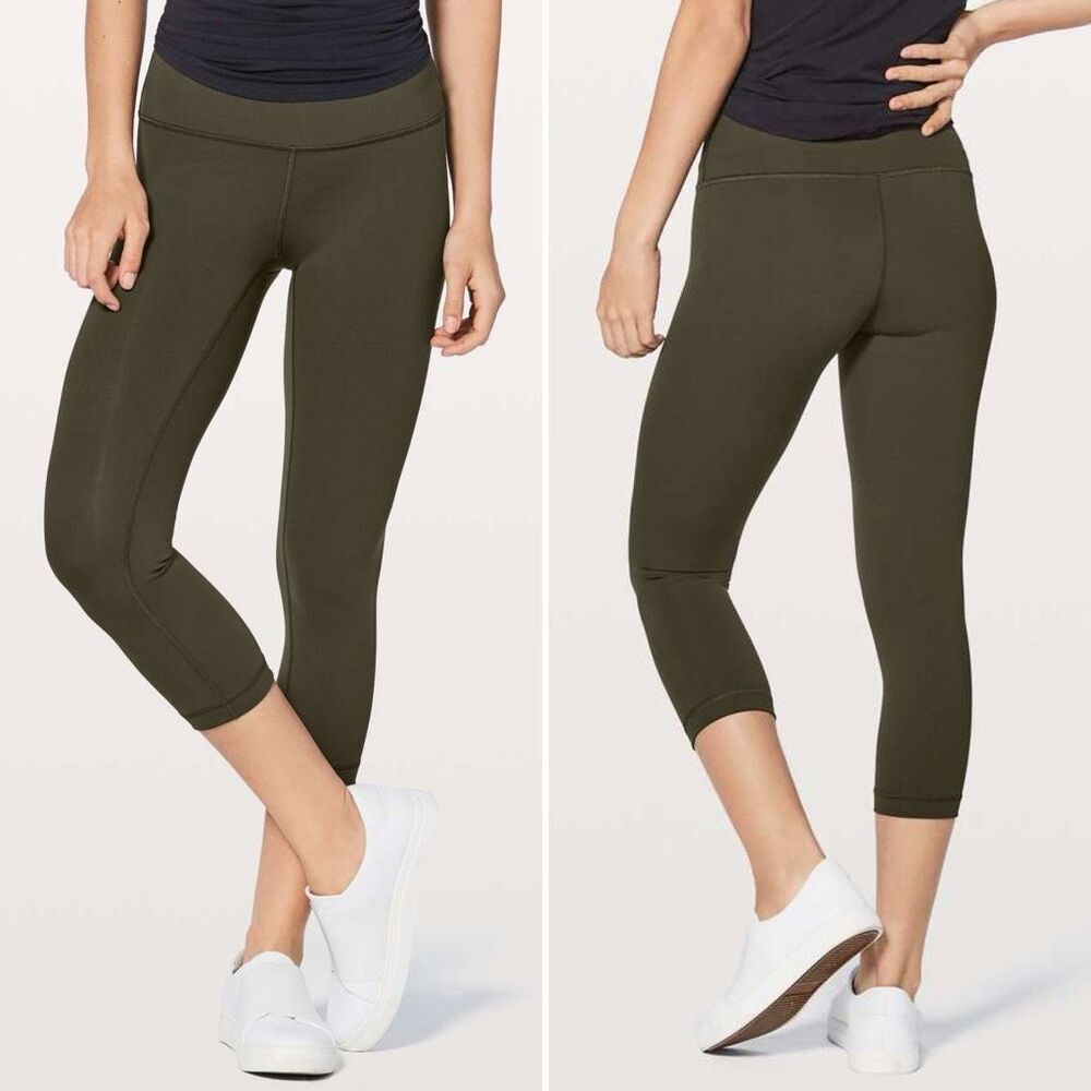 Lululemon Wunder Under Crop Hi-Rise Luxtreme 21" in Dark Olive Size 8